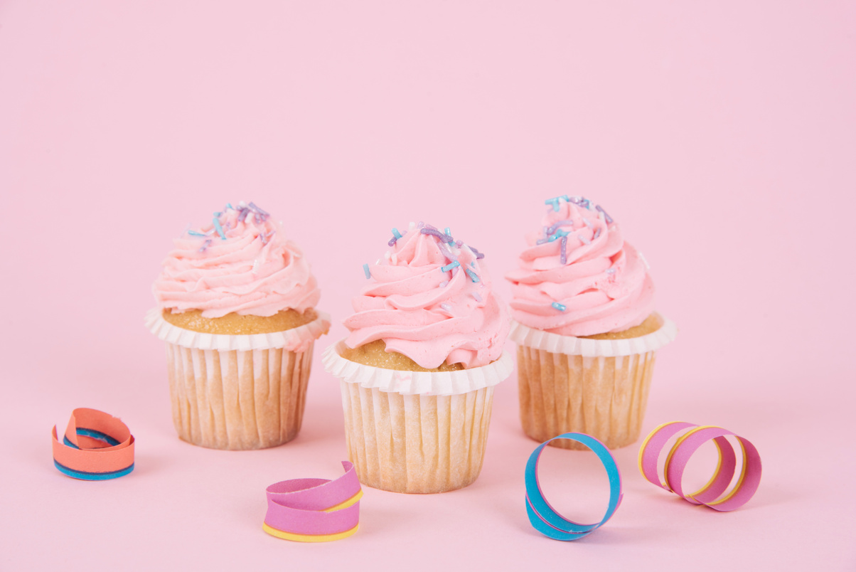 Birthday  Cupcakes  with  Pink Frosting
